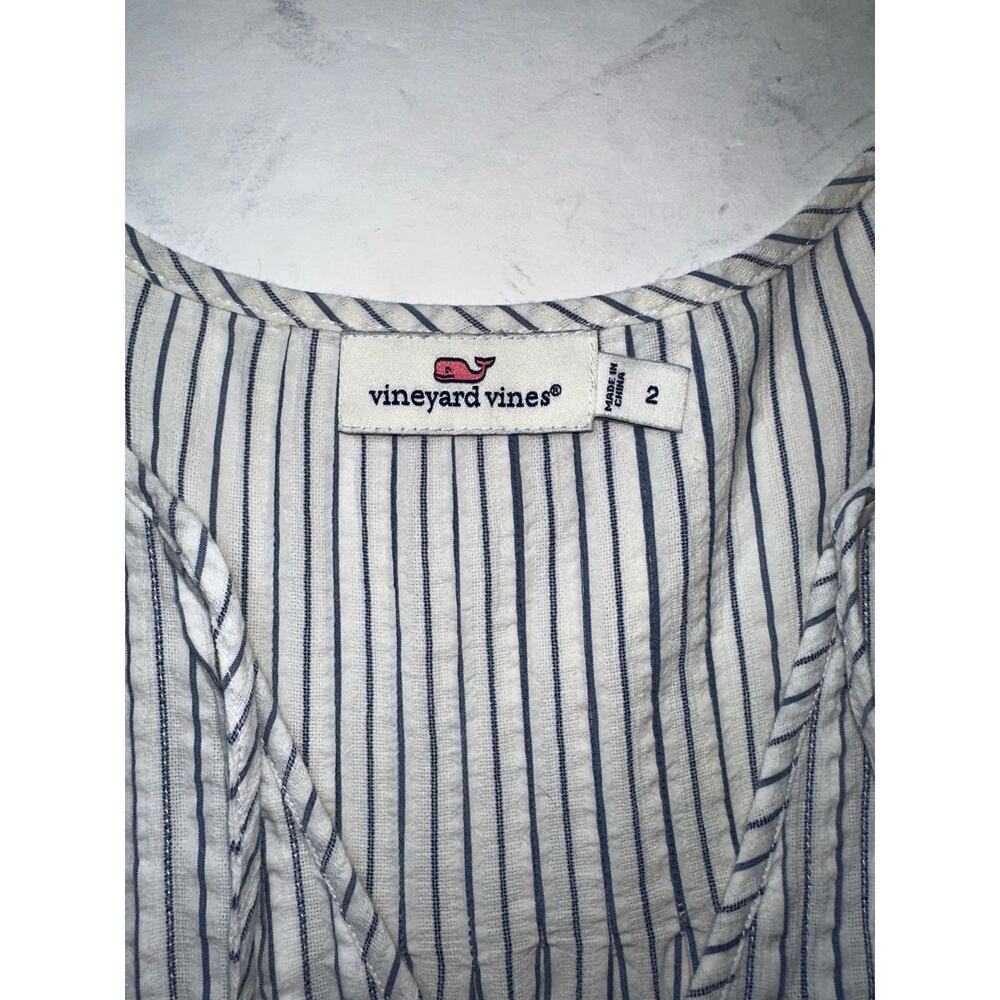 Vineyard Vines Women's Dress Size 2 Striped Pintuck Flutter Sleeve Navy White - Picture 7 of 8